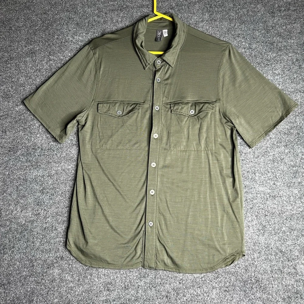 Ibex Merino Wool Short Sleeve Button Up Shirt Women Small Olive Green Performanc - Picture 1 of 8